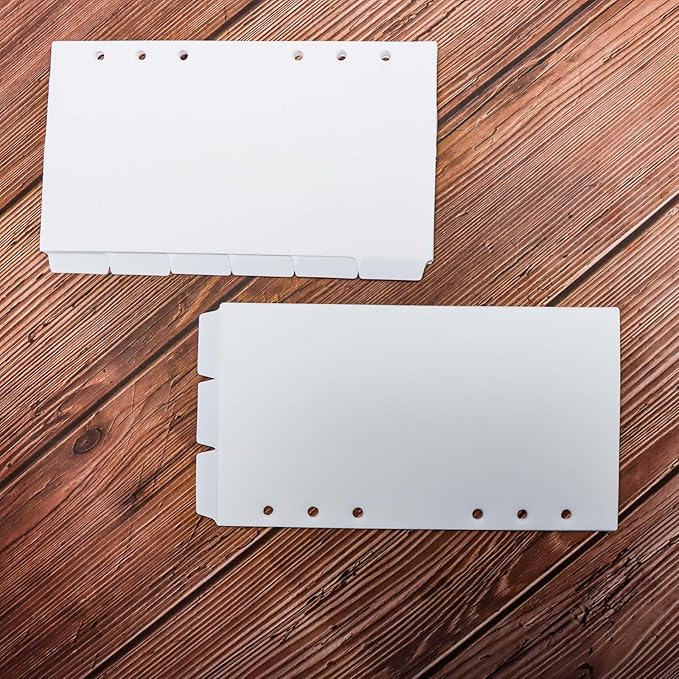 2 Set A6 Binder Dividers White Plastic Index Divider Blank Side 6 Tabs Top 3 Tabs Planner Insets 9 Sheets Refillable Page Protectors for 6 Ring Binder Notebook