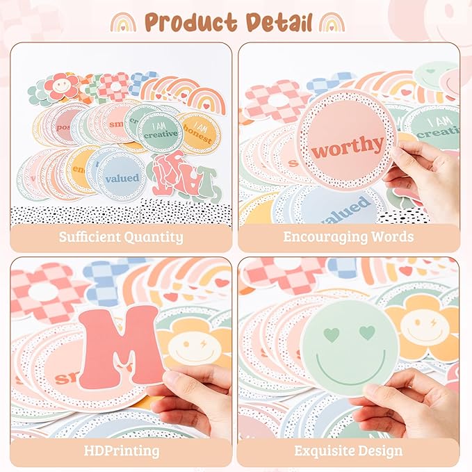 Classroom Bulletin Board Decoration - 120pcs Boho Affirmation Station Motivational Cutout Borders Decor Set, Back to School Chalkboard Library Wall Accents Ideas Kits for Welcome Party Supplies