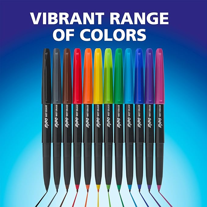 EXPO Wet Erase Markers, Semi-Permanent, Assorted Colors, Fine and Ultra-Fine Tips, 36 Count - For Writing on Glass, Whiteboards, Mirrors, Calendar, Labeling, Organizing