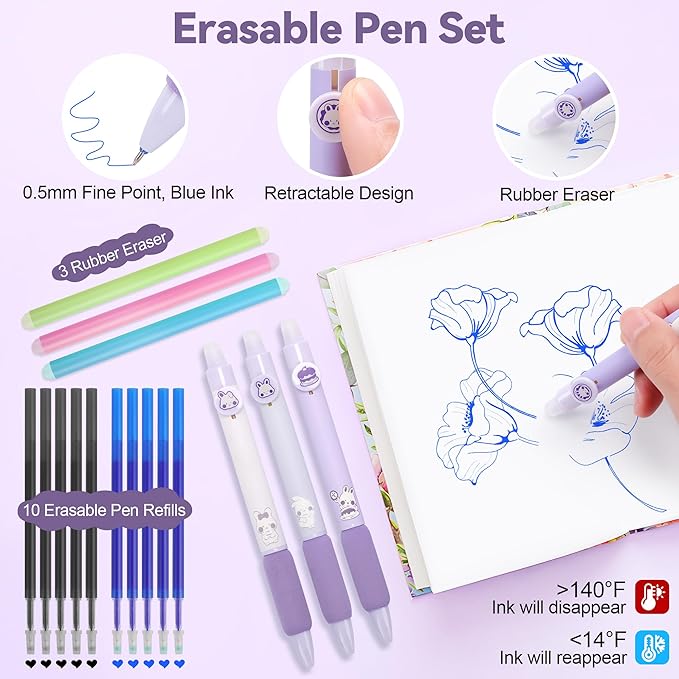 61 PCS Aesthetic School Supplies with Cute Pen Case, Pastel No Bleed Highlighters, Gel & Erasable Pens, Mechanical Pencils, Refills, Complete Essentials Stationery Kit for Students (Purple)