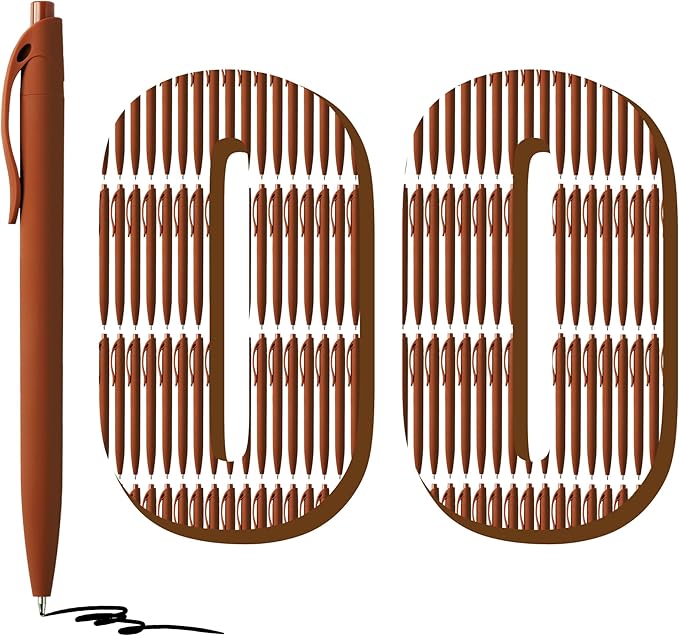 deegtran 100 Pack No Bleed Brown Barrel Click Pens, Wholesale Retractable Ballpoint Pens, Medium Point, Smooth Ink, 1.0MM Black Ink