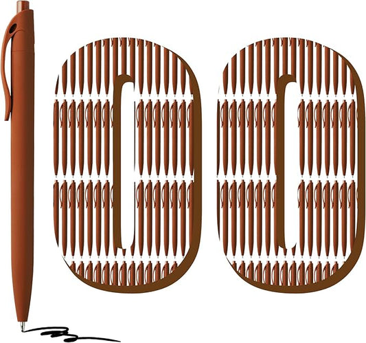 deegtran 100 Pack No Bleed Brown Barrel Click Pens, Wholesale Retractable Ballpoint Pens, Medium Point, Smooth Ink, 1.0MM Black Ink