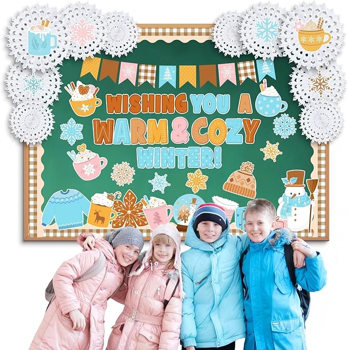 Eersida Spring Bulletin Board Decorations with Paper Fans St Patricks Day 3D Classroom Bulletin Board Christian Easter Flower Bunny Cutouts School VBS Library Church Window Wall Decor(Hot Cocoa)