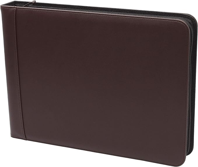 2Fold Zippered Business Checkbook Binder - 7 Ring Binder for Business Checks with Built-in Organizer and Card Case - PU Leather Portfolio for up to 600 3-Up Checks (Dark Brown)