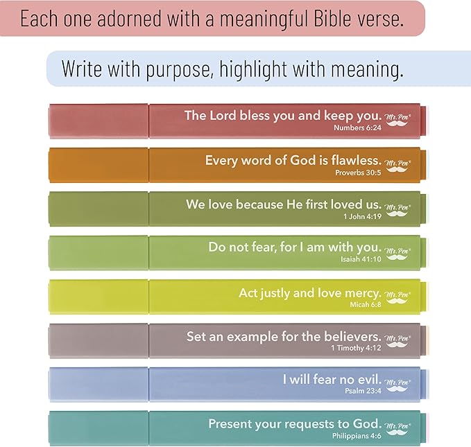 Mr. Pen- Bible Highlighters with Bible Verses, 8 Pack, Assorted Colors, Aesthetic Highlighters, Markers No Bleed Through