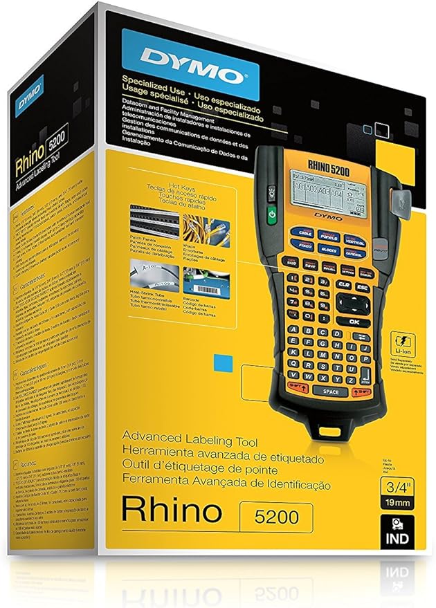DYMO Industrial Label Maker Rhino 5200 Label Maker Time-Saving Hot Keys Prints Fast Durable For Job Sites and Heavy-Duty Labeling Jobs