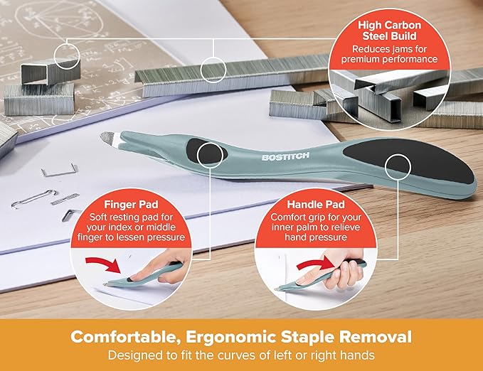 Bostitch Titan Heavy Duty Metal Stapler, 50 Sheet Capacity with 1250 Staples and Ergonomic Staple Remover, Jam Free Stapling, Full Strip Stapler for Desk, Office and Classroom, Sage