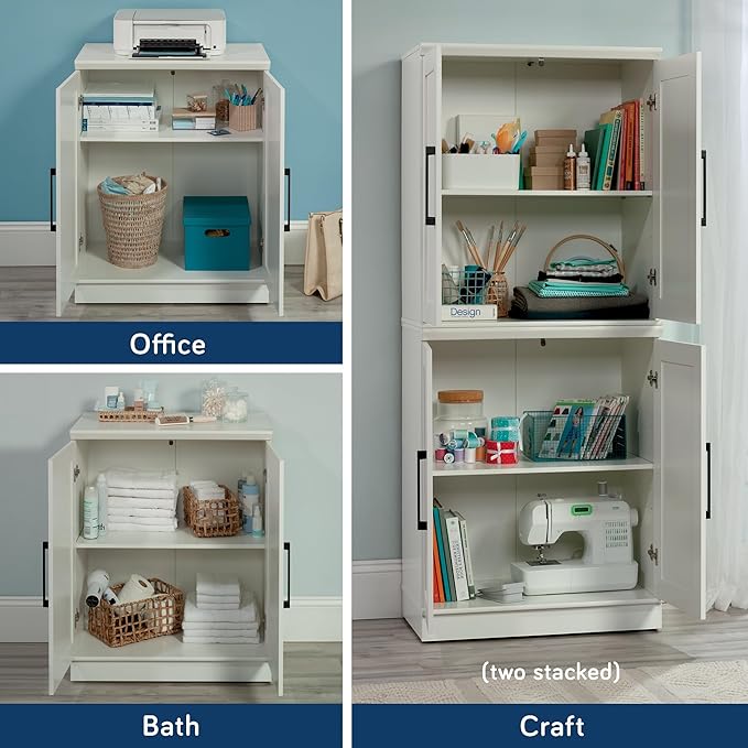 HomePlus Small Kitchen Pantry Storage Cabinet with Adjustable Shelves, Living Room Storage Cabinet, Soft White Finish