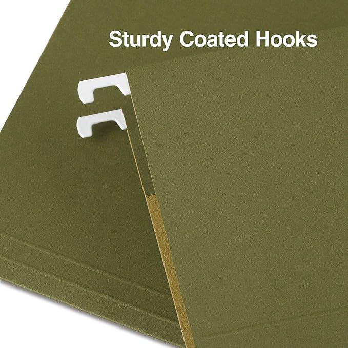 Staples Hanging File Folders, Letter Size, 5‑Tab, Standard Green, Heavy‑Duty Construction – 100/Carton