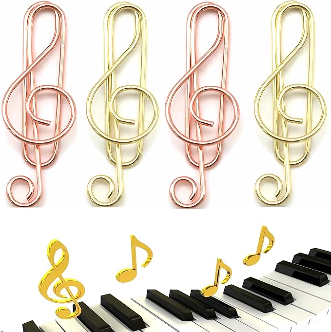 40 Pcs Note-Shaped Paper Clips - Fun Metal Paperclips Perfect for Office, School, Home File Organization, Wedding, Party Decorations, and DIY Crafts (Gold, Rose Gold)