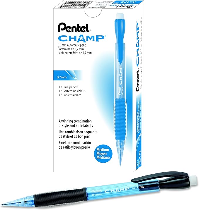 Champ Pentel Mechanical Pencil, 0.7 mm, Blue Barrel, Box of 12 (AL17C)