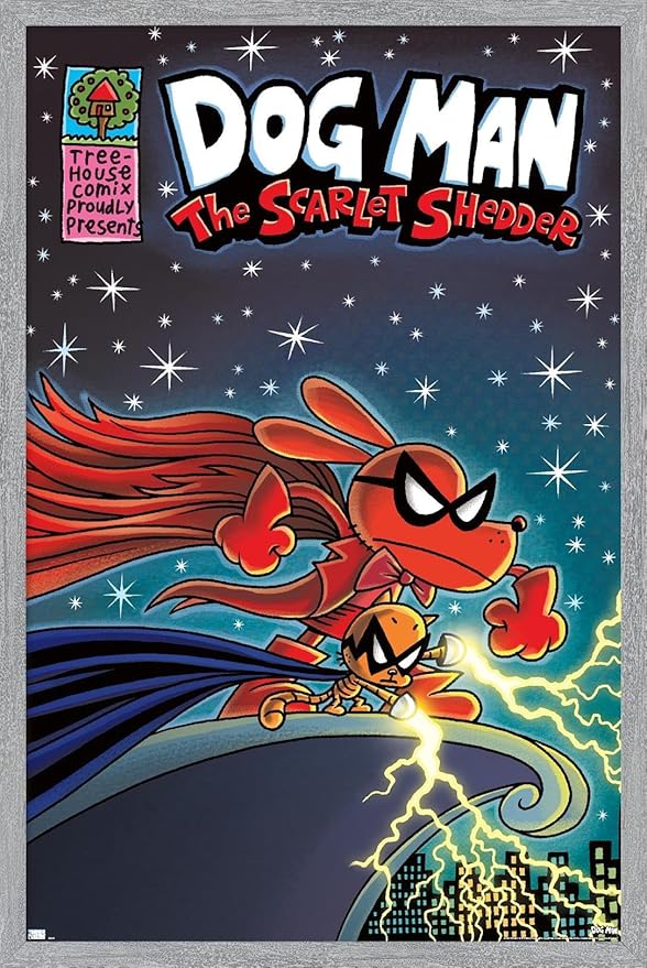 Dog Man - The Scarlet Shedder Wall Poster, 34L" x 22.4W", Gray Framed Version