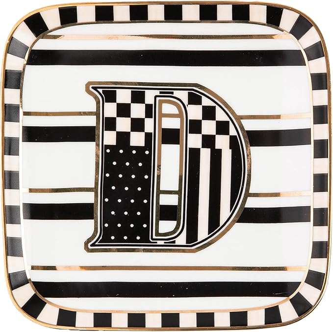 MACKENZIE-CHILDS Monogram Dish, Decorative Ceramic Letter Plate, 5 3/4" Square, D