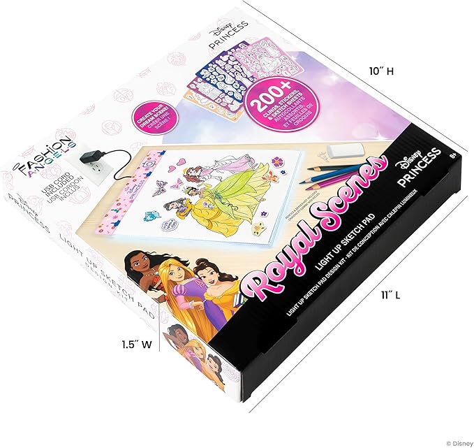 Fashion Angels Disney Princess Light Up Sketchpad, Kids Design Kit with Illuminated Tracing Pad, 5 Reusable Clings, Sticker Sheet & More for Girls Ages 8+