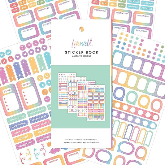 Blue Sky Livewell Sticker Book, 950+ Stickers, Planner with Journal Accessories, Motivational, Functional, and Decorative Stickers for Goal Setting with Organization (1)