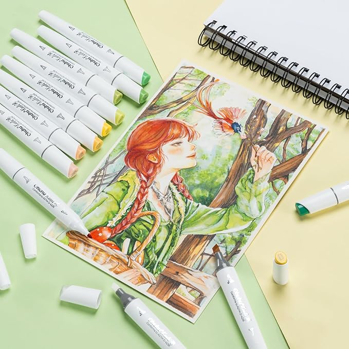 Ohuhu Alcohol Markers 108 Colors: Fine & Slim Broad Chisel Dual Tips Alcohol-based Refillable Art Markers for Artist Adult Coloring Book Illustration Drawing Manga 108 Set- Kaala