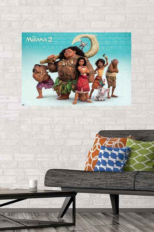 Disney Moana 2 - Group Wall Poster, 22.37" x 34.00", Poster & Mount Bundle