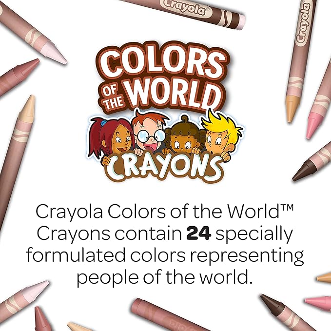 CRAYOLA Colours of the World Wax Colouring Crayons - Assorted Colours (Pack of 24) | Colours That Represent Skin Tones from Around the World | Ideal for Kids Aged 3+