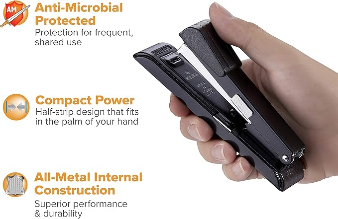 Bostitch Office B8 PowerCrown Travel & Desktop Stapler, 30 Sheet Capacity, Durable Metal, Black.