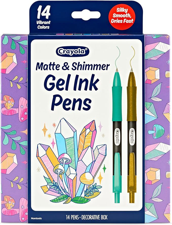 Crayola Gel Ink Pen Marker Set, 14 Matte & Glitter Pens, Gel Pens for Coloring, Fine Point, Gift for Kids & Teens, Ages 4+