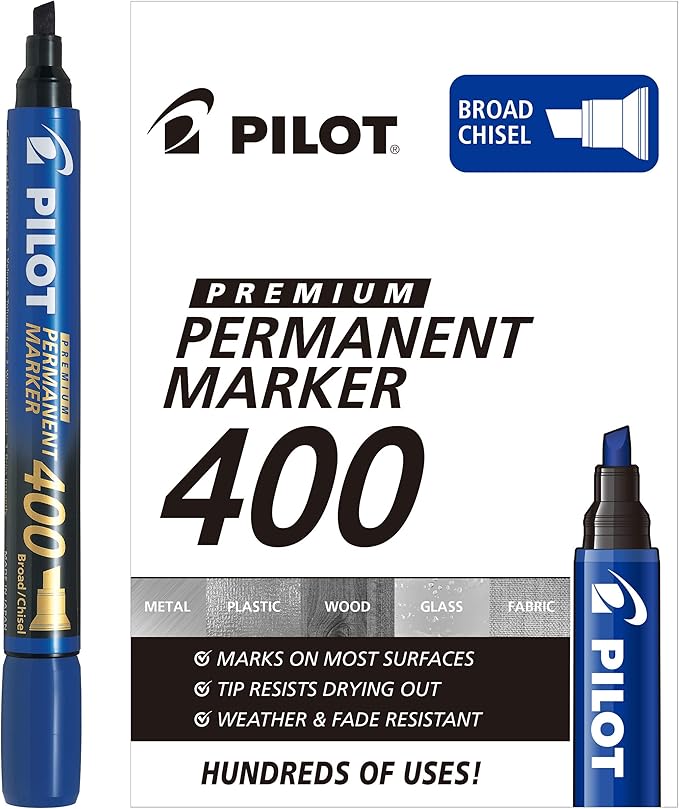 PILOT Premium 400 Permanent Markers, Broad Point Chisel Tip, Blue Ink, Box of 12 (SA4-BLU)