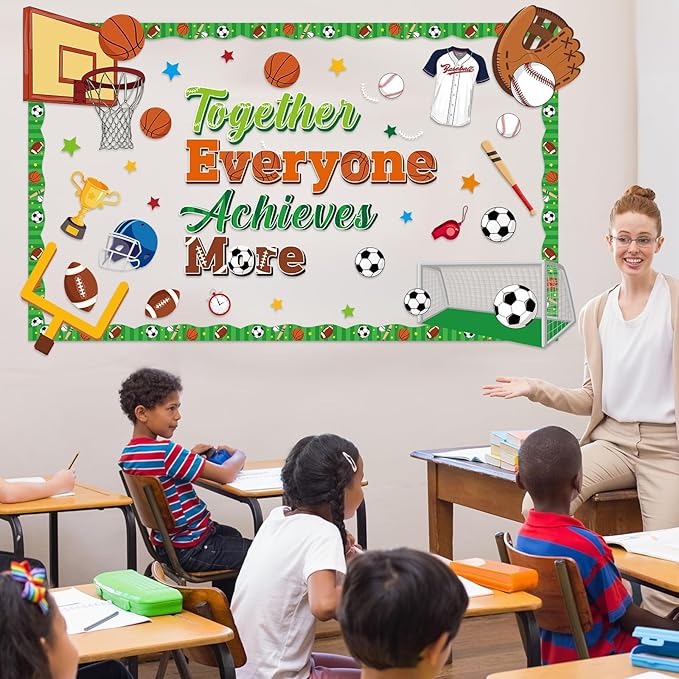 Pasimy Sports Bulletin Board Decorations Back to School Classroom Decor Basketball Soccer Football Baseball Cutouts Sports Bulletin Borders Motivational Decor for Summer Home Office Wall Door Supplies