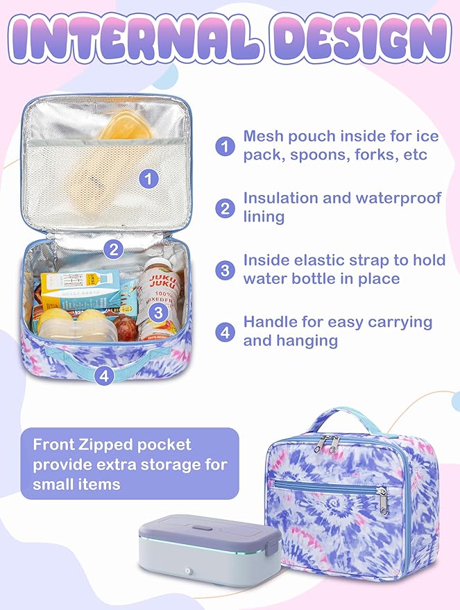BLUEFAIRY Kids Backpack with Lunch Box for Girls Boys Elementary Primary Middle School Bag with Lunch Bag Set 17 Inch Bookbag Mochilas Escolares para Niñas Niños (Tie-dye, Light Violet)