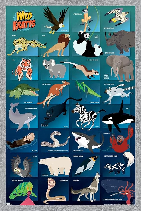 Wild Kratts - Grid Wall Poster, 34L" x 22.4W", Gray Framed Version