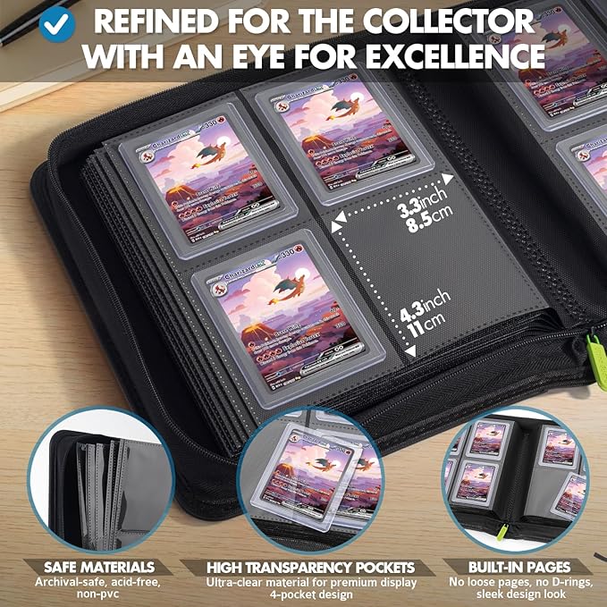 FunGuys Toploader Binder, Trading Card Binder Storage,128 4 Pocket Top Loader Pokemon Binder, Card Collection for Yugioh, MTG, TCG, Card Folders for Trading Cards