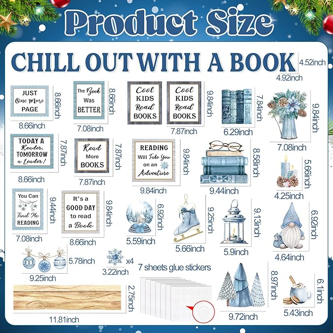 Qilery Winter Reading Bulletin Board Set – Christmas Classroom Decorations with Snowflakes & Book Quotes, Holiday Literacy Wall Decor for Teachers, School Library, Seasonal Reading Corner Display