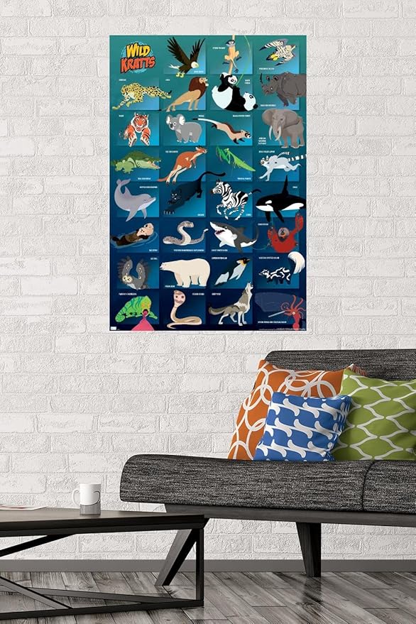 Wild Kratts - Grid Wall Poster, 34L" x 22.4W", Premium Poster & Mount Bundle