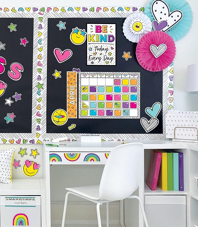 Carson Dellosa Kind Vibes 129 pc Set Wall Calendar, Monthly Headers, Birthdays, Holidays, Number Cover Ups, Motivational Poster, Star Cutouts, and More for Bulletin Board and Classroom Decor