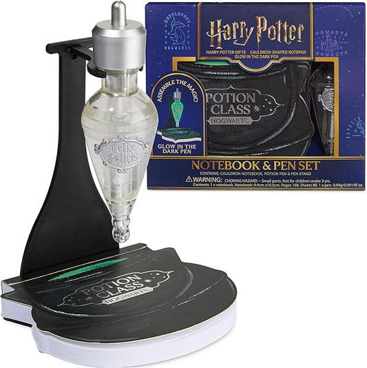 Harry Potter Potion Pen Set with Glow in The Dark Ink & Cauldron Notebook, Cool Stationery Kit & Supplies, Hogwarts Gift Sets, Gifts for Kids, Adults (Black Cauldron)