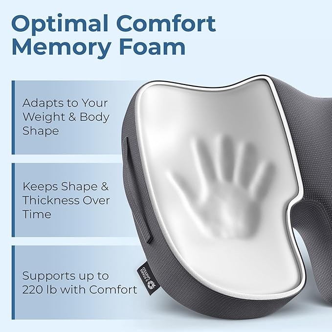 5 STARS UNITED Seat Cushion for Tailbone Pain Relief – Memory Foam Cushion for Coccyx, Hip, Hemorrhoid, Sciatica & Post-Surgery Recovery – Wheelchair, Car, Desk, Gaming & Office Chairs, D Gray