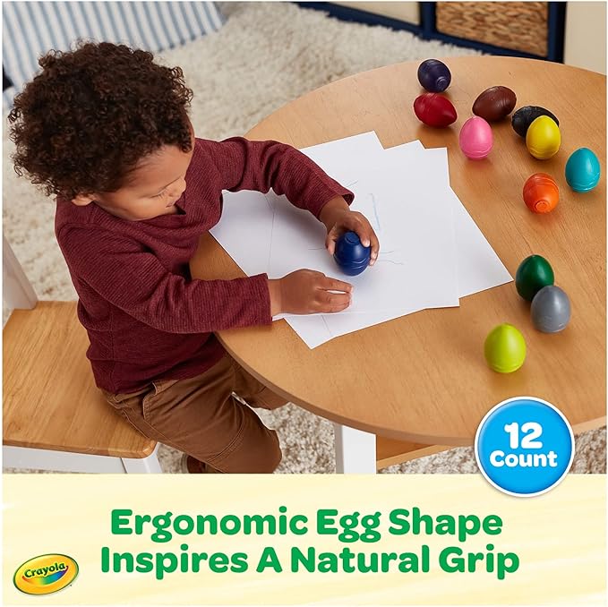Crayola Large Egg Crayons (12ct), Essential Easter Basket Stuffers, Jumbo Washable Crayons for Toddlers, Spring Craft Supplies, Small Easter Egg Gift, Ages 1+