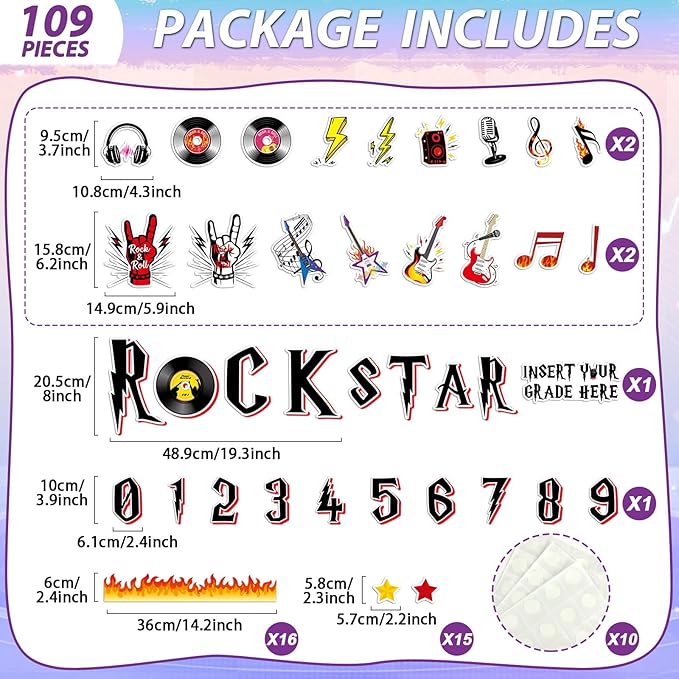 109 Pcs Music Bulletin Board Set Rocking Star Theme Classroom Decorations Disco Guitar Music Records Paper Cutouts for School Window Chalkboard Wall Door Decor Supplies