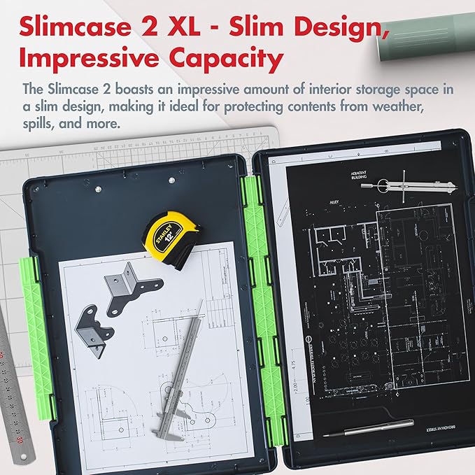 Dexas Legal Size XL Slimcase 2 Storage Clipboard, Gray with Green Clip, 15.5" x 10.5"