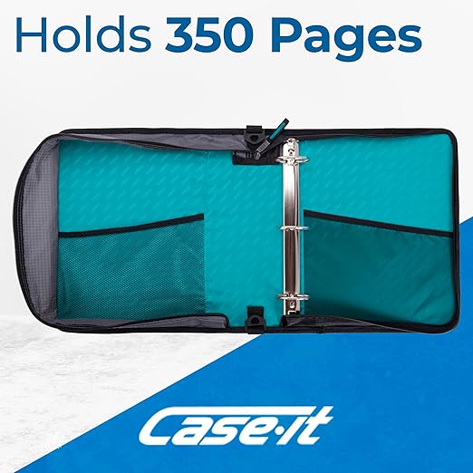 Case-it Universal Zipper Binder 2-Inch O-Rings, 13-Inch Laptop/Tablet Padded Pocket, 400 Sheet Capacity, Multiple Storage Pockets & Shoulder Strap School & Office LT-007 Spearmint (Pack of 6)