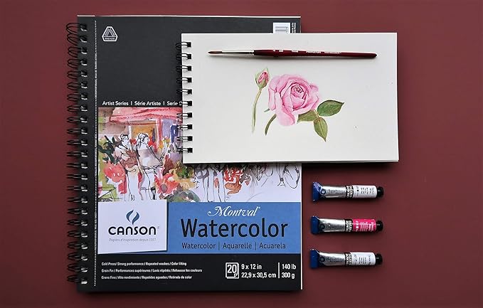 Canson Artist Series Watercolor Paper, Wirebound Pad, 9x12 inches, 20 Sheets (140lb/300g) - Artist Paper for Adults and Students - Watercolors, Mixed Media, Markers and Art Journaling