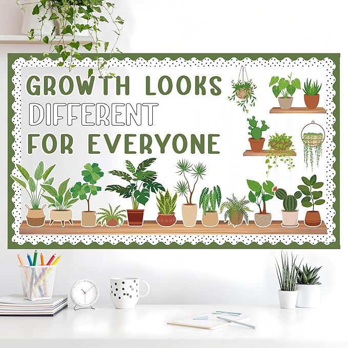 78 Pcs Greenery Classroom Bulletin Board Decorations Motivational Plant Classroom Decor Potted Plant Bulletin Board Set Greenery Inspirational Paper Cutouts for Back to School Office Home Wall Decor