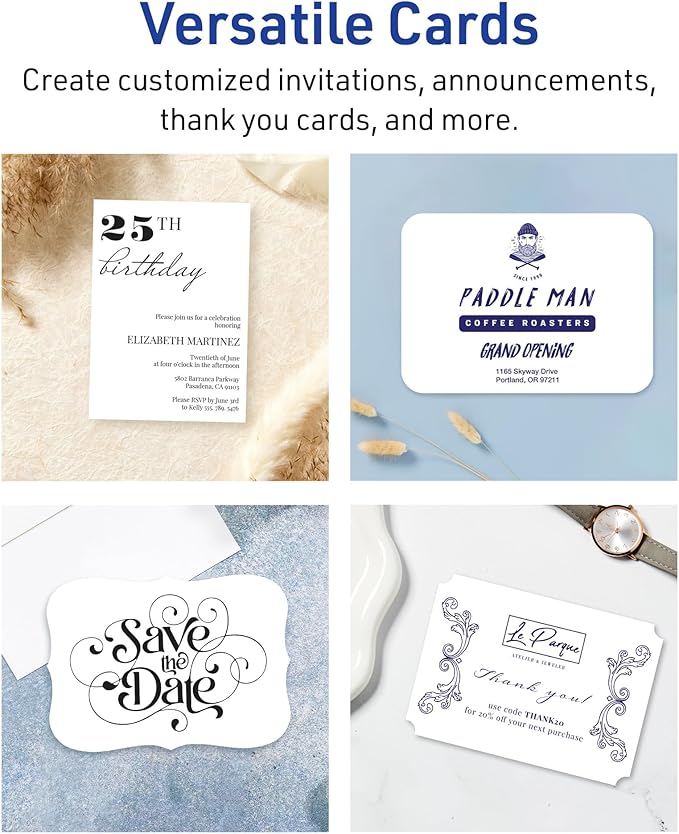 Avery Printable Rectangle Cards, Sure Feed Technology, 5" x 7", Matte White Cardstock, Laser/Inkjet Printable, 20 Total, Great for Invitations and Thank You Messages