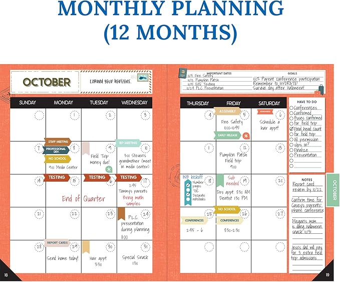 Carson Dellosa Let's Explore Teacher Planner 2025-2026, Undated 8" x 11" Lesson Plan Book With Retro Stickers, Class Schedule, Weekly Calendar, Classroom Must Haves, Homeschool and School Supplies