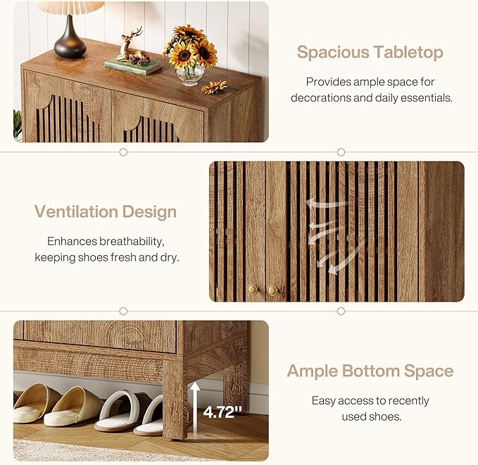 Tribesigns Shoe Cabinet with Doors, 5-Tier Shoe Storage Cabinet with Adjustable Shelves, 20 Pairs Wooden Shoe Rack Organizer, Narrow Shoe Cabinet for Entryway, Hallway, Closet, Rustic Brown, 2 Pcs