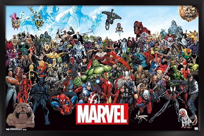 Marvel Comics The Marvel Lineup Wall Poster, 22.4L" x 14.7W", Black Framed Version