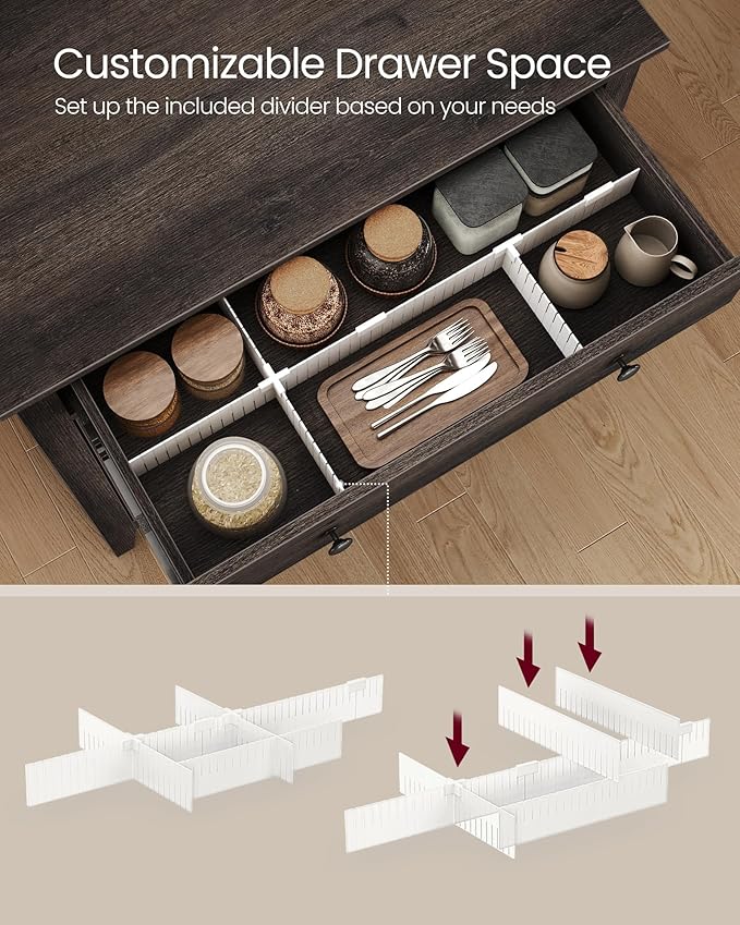 VASAGLE LIRY Collection - Buffet Cabinet, Coffee Bar Cabinet with a Drawer, Adjustable Shelf, Sideboard Storage with Cable Hole, Drawer Divider, Taupe Brown UBBK341TA01S