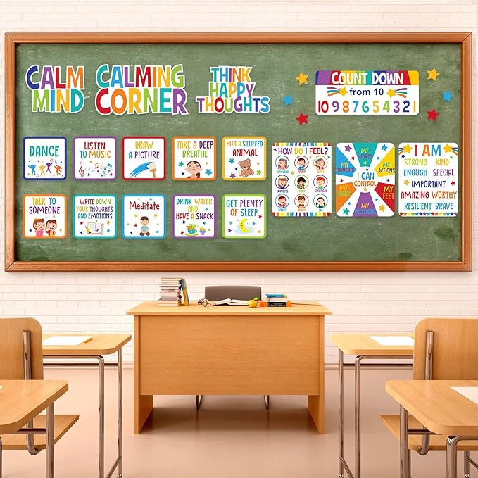 Pajean Calm Down Corner Bulletin Board Set for Classroom Decoration Feelings Chart Mental Health Feeling Management Poster for Kindergarten Emotions Poster Decor School(Bright Colors)