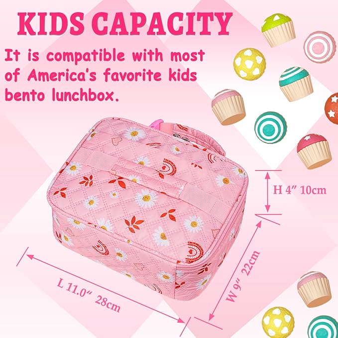 Pink Lunch Box Kids with Sandwich/Snack Bag for Girls Teens for School Insulated Lunch Bag Suitable for Bento Box Lunch Container Lonchera para niñas