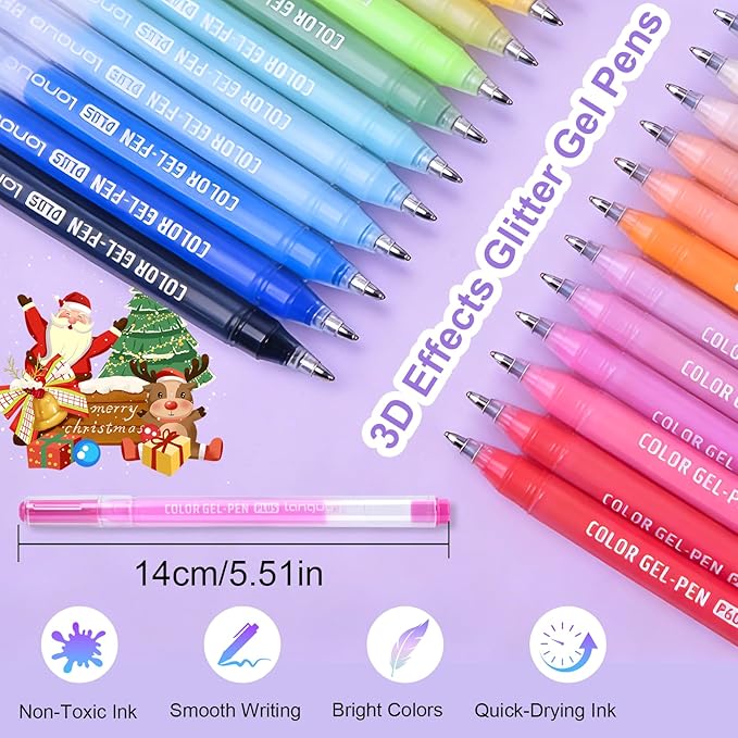 54 Colored Multifunctional Gel Pen Set, Medium Point Glitter Gel Pens, Art Acrylic Paint Markers for Drawing, Coloring Books, Rock Painting, Bold and Bright Coloring Kit