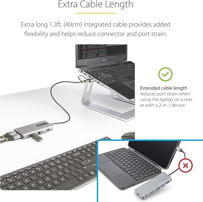 StarTech.com USB-C Multiport Adapter w/Attached USB-C to USB-A Dongle, Dual HDMI (4K30Hz/1080p60Hz), 3X USB-A 5Gbps, Mini Travel Dock, Laptop Docking Station, 1.3ft/40cm Cable (167B-USBC-MULTIPORT)