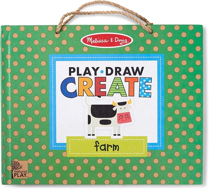 Melissa & Doug Natural Play: Play, Draw, Create Farm, Drawing Activity Set & Magnet Kit - Reusable Mess-Free Travel Activity Toy for Ages 3+(45 Magnets, 5 Dry-Erase Markers) - FSC Certified